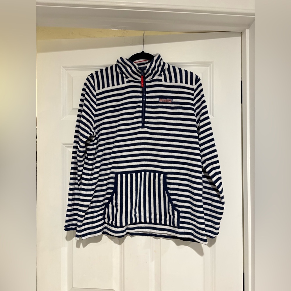 Vineyard Vines Terry Cloth Striped Navy and White Pullover - Shep Shirt